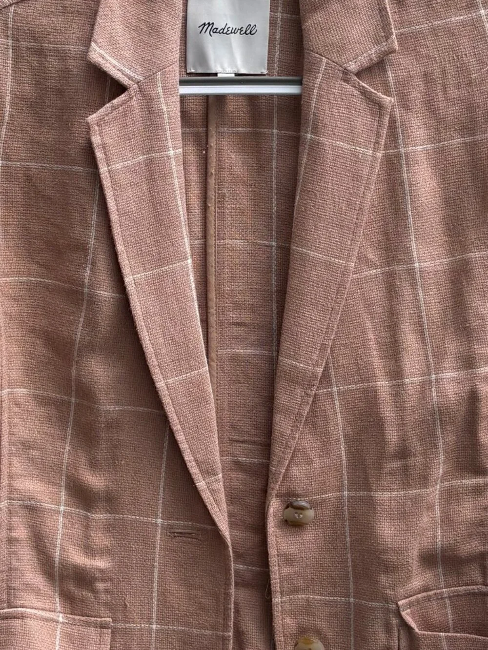 Oversized Peach Checked Linen Madewell Blazer